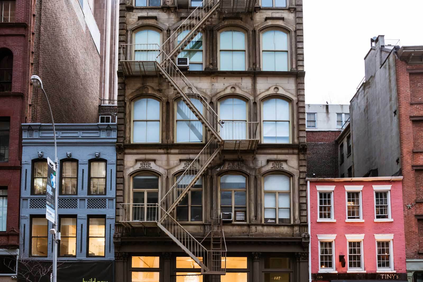 pretty row of buildings including tinys in Tribeca Downtown Manhattan in NYC