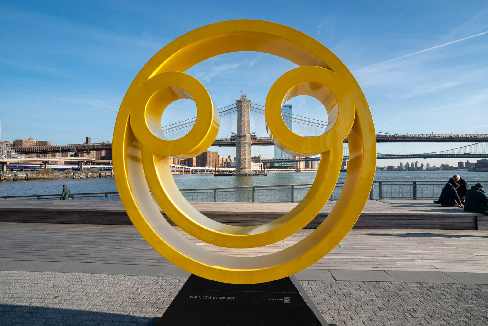 Pier 17 in Seaport Waterfront District in NYC with Brooklyn Bridge View