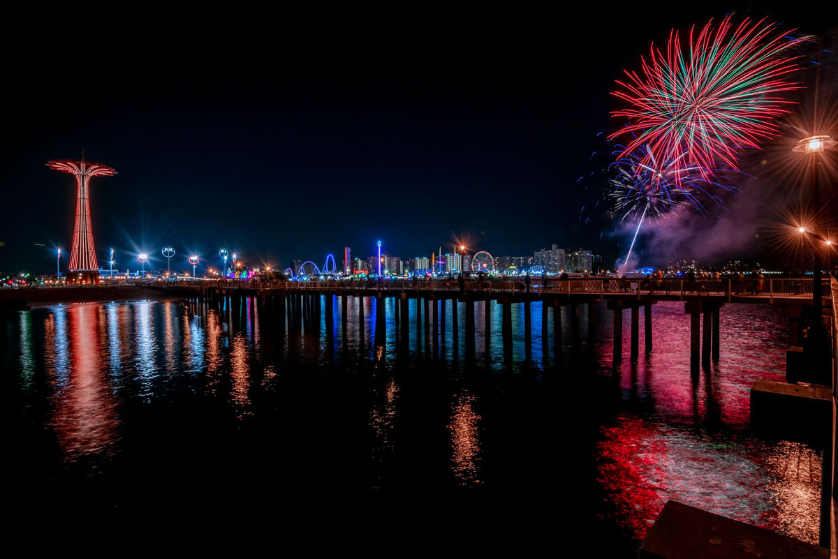 Coney-Island-fireworks-at-night-in-Brooklyn