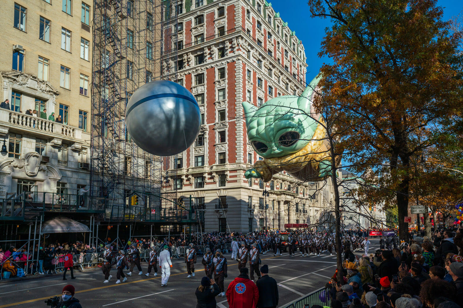 Baby Yoda aka Grogu Balloon at the 2021 annual Macy's Thanksgiving Day Parade