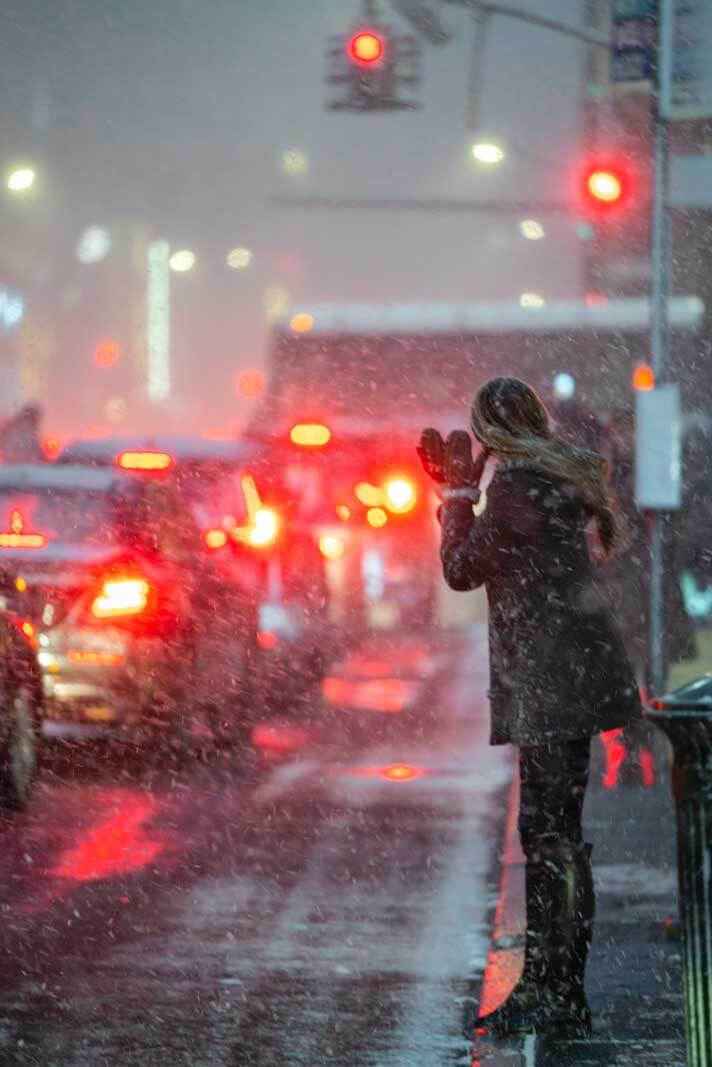 NYC in December caught in a winter squall