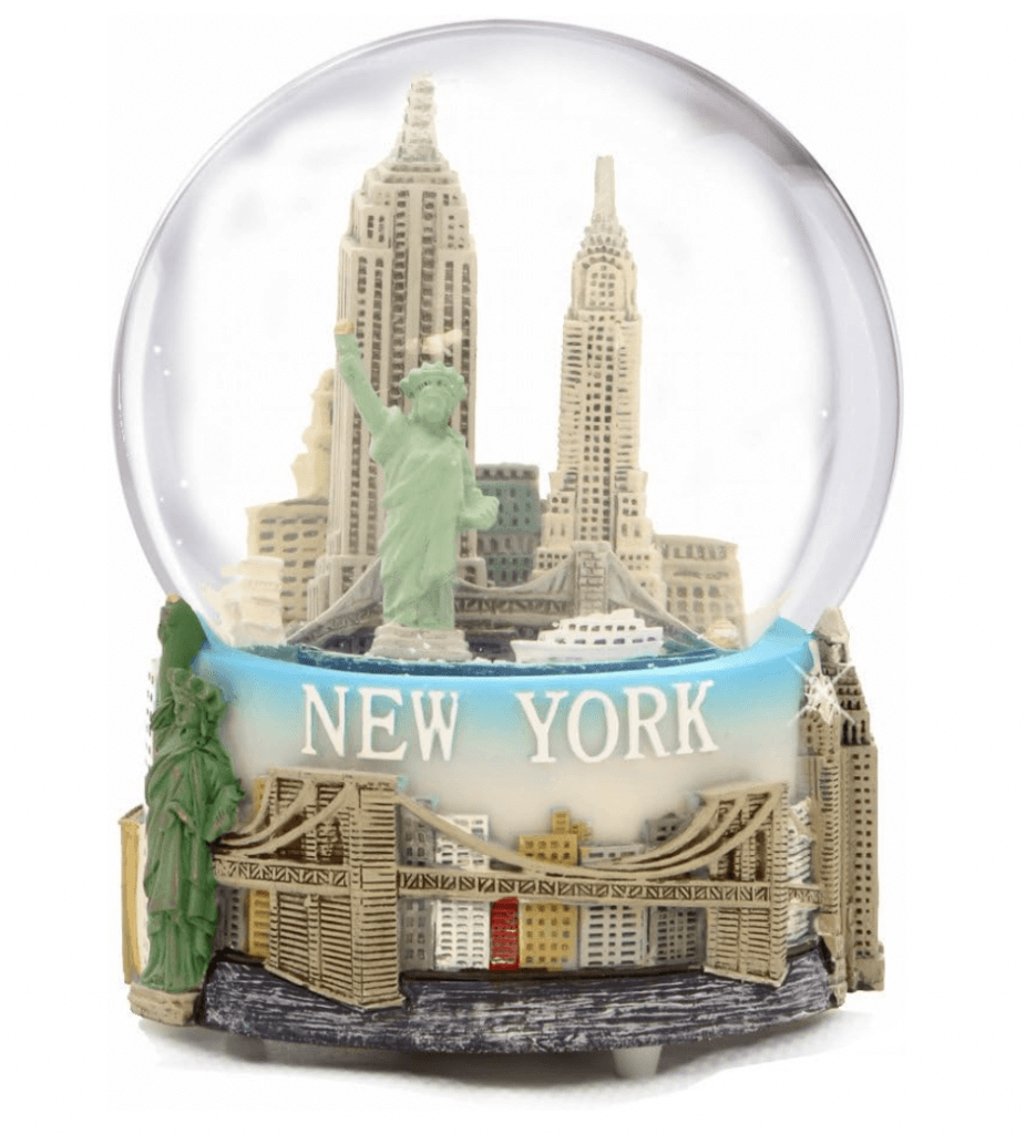 colorful musical snow globe of New York City