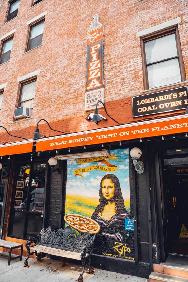 exterior of Lombardi's pizza in nolita and little italy of lower manhattan in nyc