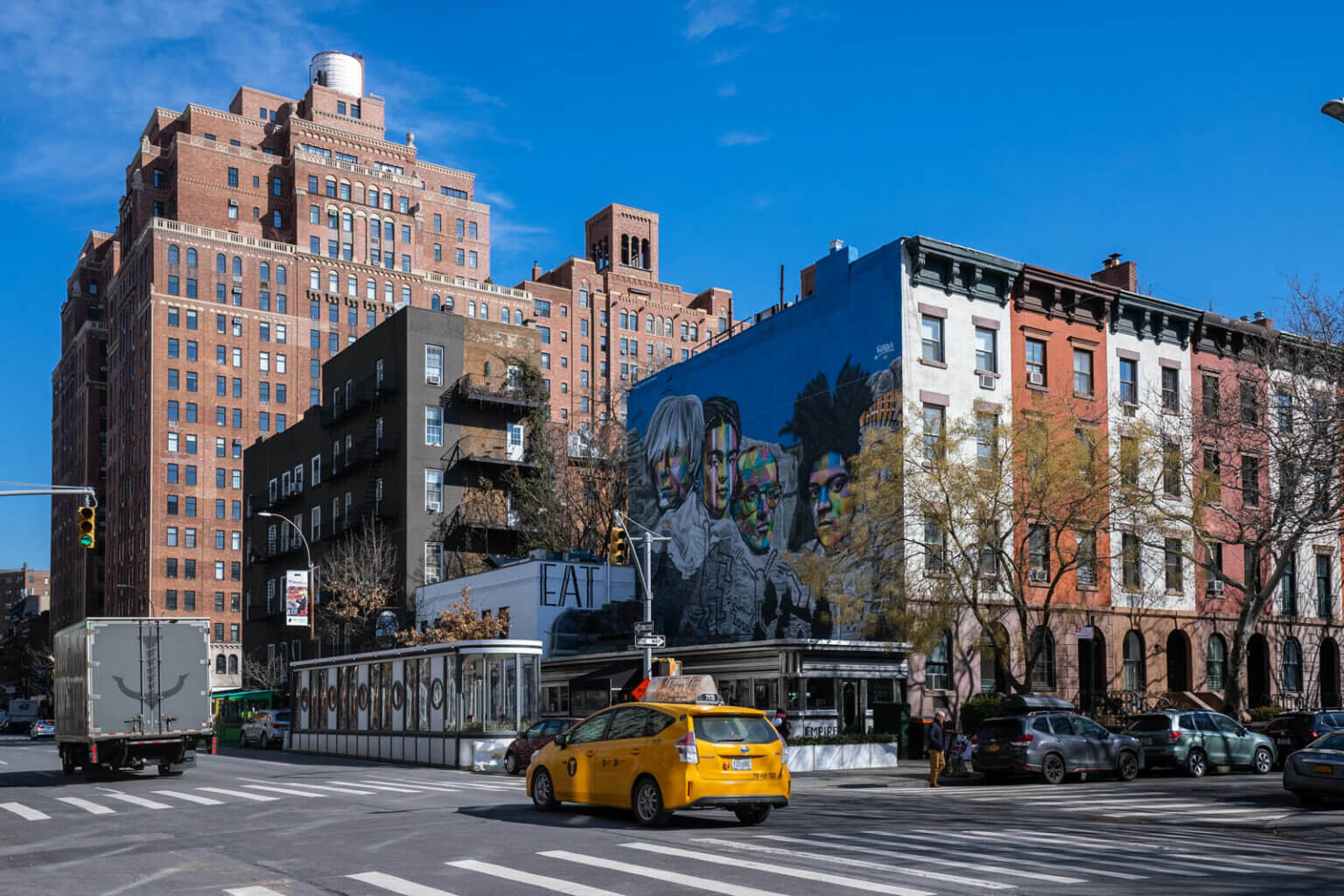 View of Empire Diner and Kobra Mural in Chelsea NYC
