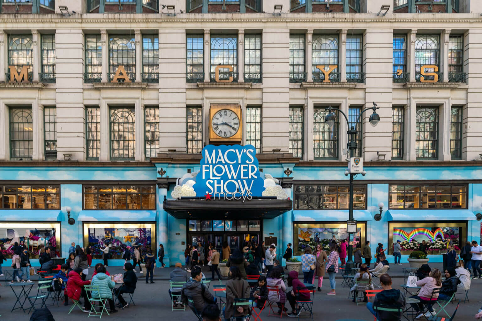 Macys Flower Show exterior decor for 2023 in NYC in Spring