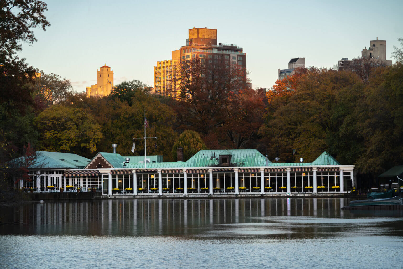 Loeb Boathouse in Central Park during the fall