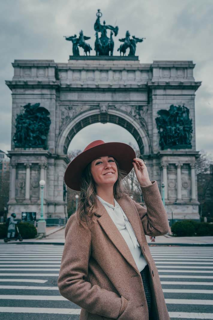 Megan Indoe founder of Your Brooklyn Guide at Grand Army Plaza in Brooklyn