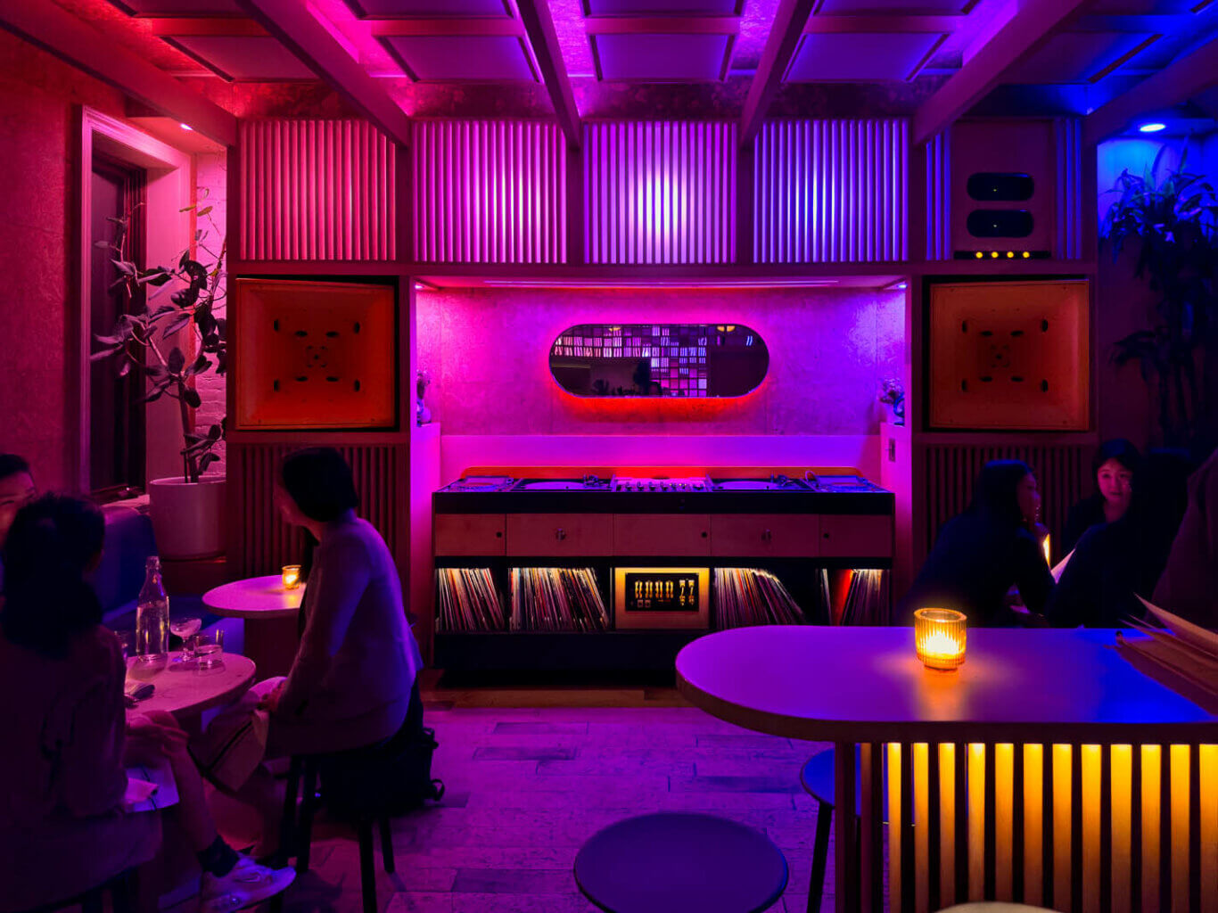 interior of Eavesdrop Listening bar in Greenpoint Brooklyn